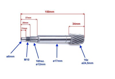 Wałek sprzęgłowy przekładni tył 2T 16 frezów
