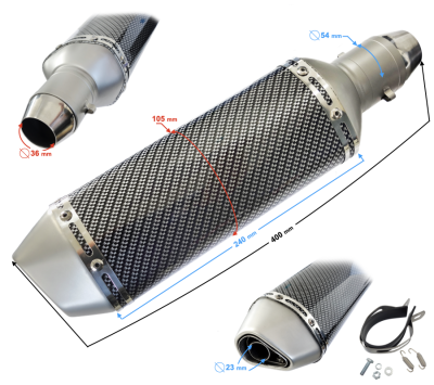 TŁUMIK TUNNINGOWY UNIWERSALNY STAL013 (kolor: karbon)- końcówka tytanowa