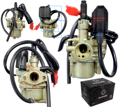 Gaźnik Moretti Buxy, 50cc 2T, p.13mm, ssanie elektryczne