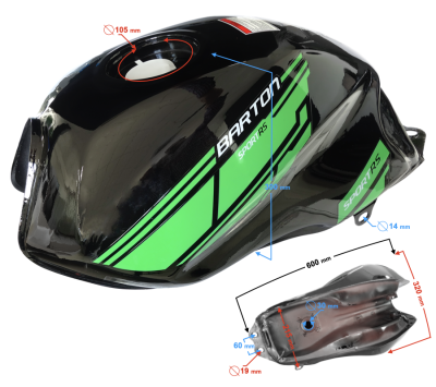 Zbiornik paliwa MOTOROWER SPRINT CZARNO ZIELONY