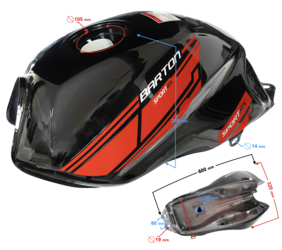 Zbiornik paliwa czarno-czerwony do motoroweru Sprint RS 2