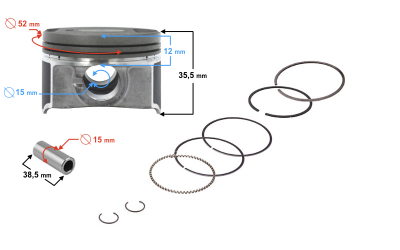 Tłok 125cc do skutera B-Max (średnica sworznia: 15mm)