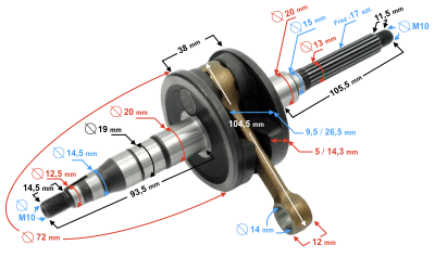 Wał korbowy SKUTER 050 2T FALCON 17 frezów