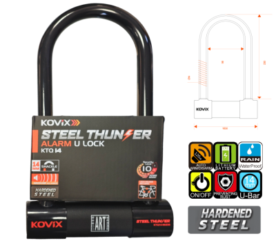 Kłódka U-Lock z alarmem KOVIX KTQ14-98/230 czarna