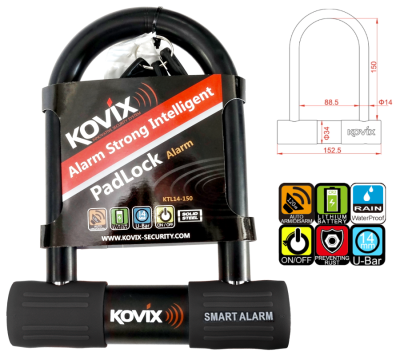Kłódka U-Lock z alarmem KOVIX KTL14-150 czarna
