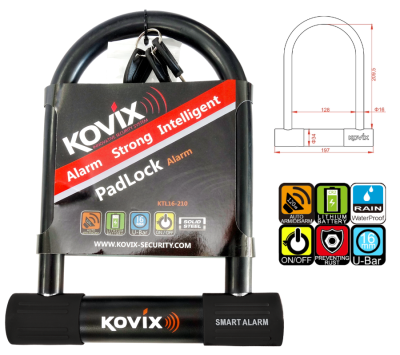Kłódka U-Lock z alarmem KOVIX KTL16-210 czarna