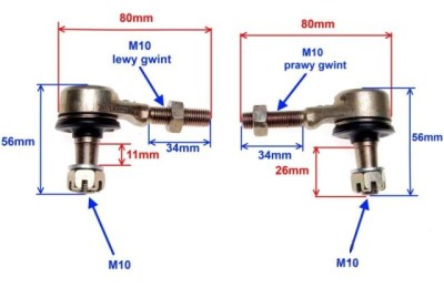 Końcówka drążka kierowniczego ATV stożkowe