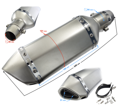 TŁUMIK TUNNINGOWY UNIWERSALNY STAL013, 300 mm  (kolor: tytanowy)
