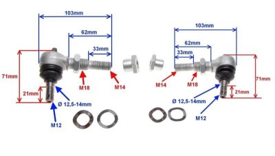 Końcówka wahacza góra Shineray ATV150 kpl 2 szt